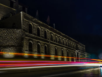 Light trails on road at night