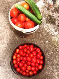 High angle view of tomatoes in bowl