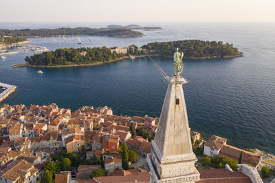 High angle view of buildings and sea