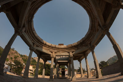 Low angle view of old ruin against sky