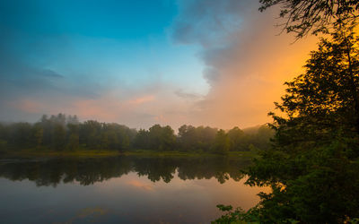 Scenic view of lake against sky during sunset