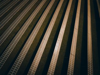 Top down drone shot of a solar farm in the forest of dean