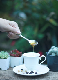 Cropped image of person pouring coffee in cup