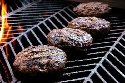 Close-up of meat on barbecue grill