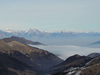 Scenic view of snowcapped mountains against sky