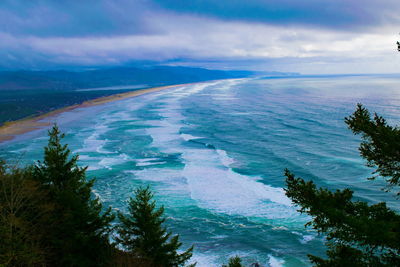 Scenic view of sea against cloudy sky