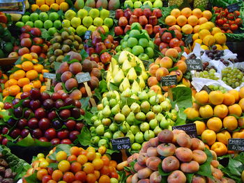 High angle view of colorful fruits for sale at market