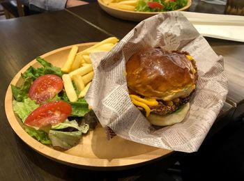 High angle view of food on table