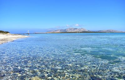 Scenic view of sea against clear blue sky