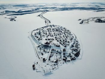 High angle view of ice on land