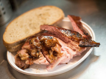 Close-up of breakfast served in plate