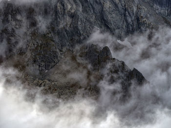 Smoke emitting from volcanic mountain against sky