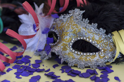 Close up of mask on table