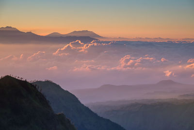 Scenic view of mountains against sky during sunset