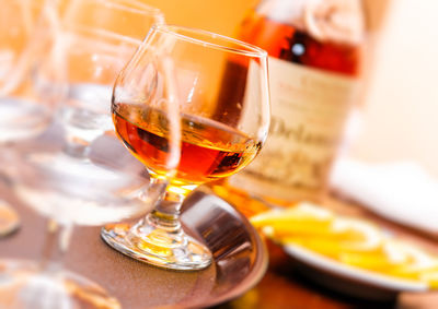 Close-up of drink in glass on plate