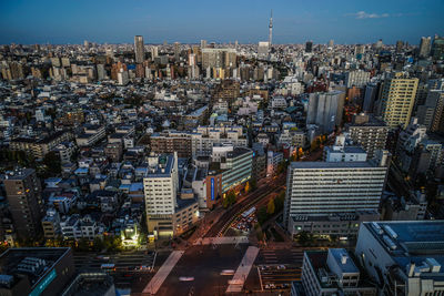 High angle view of buildings in city