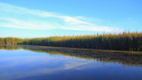 Scenic view of lake against sky