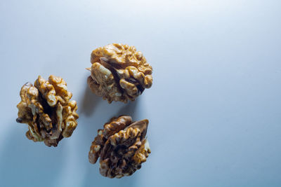 High angle view of food on table against white background