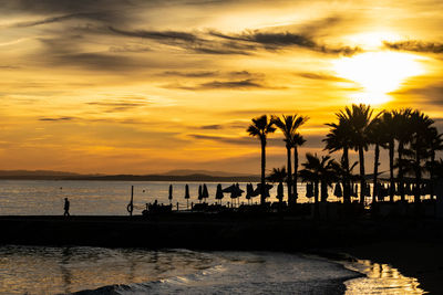 A beautiful golden sunset along the coast at one of the many beaches of marbella, spain