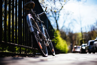 Close-up of chain against trees