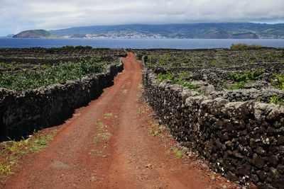 Panoramic view of land and sea against sky