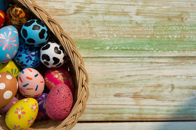 View of multi colored candies in basket