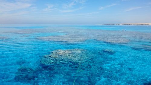 Scenic view of calm sea against cloudy sky