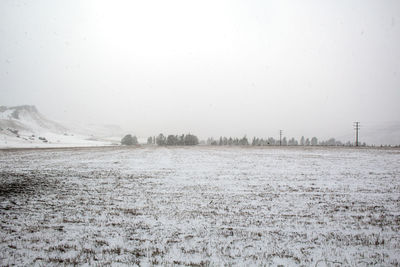 Scenic view of field against sky during winter