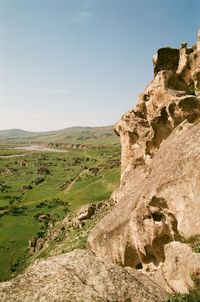 Scenic view of rocky mountains against clear sky