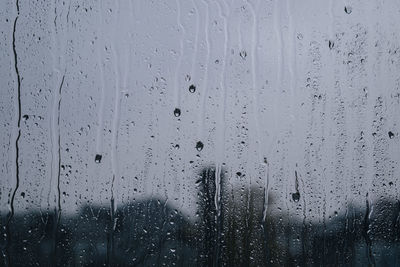 Full frame shot of wet window in rainy season