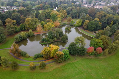 High angle view of lake amidst trees in forest