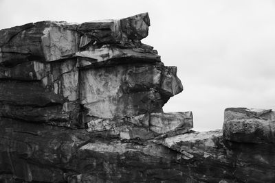 Low angle view of rock formation against sky