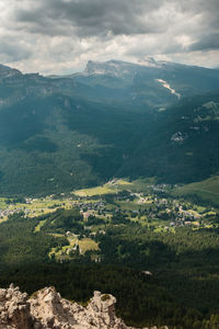 Aerial view of landscape and mountains against sky