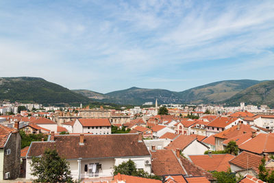 High angle view of townscape against sky