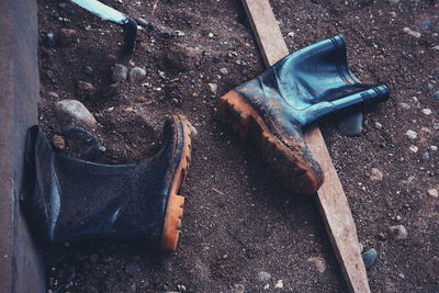 High angle view of rusty chain
