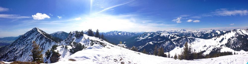 Panoramic view of snowcapped mountains against sky