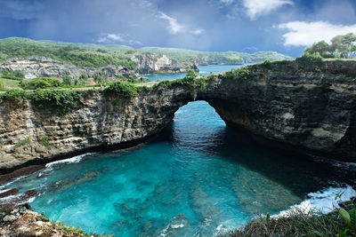 Scenic view of sea against cloudy sky