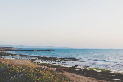 Scenic view of sea against clear sky