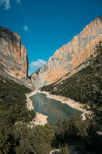 Beautiful landscape of gorge with river and forest. congost de mont rebei, catalonia, spain.