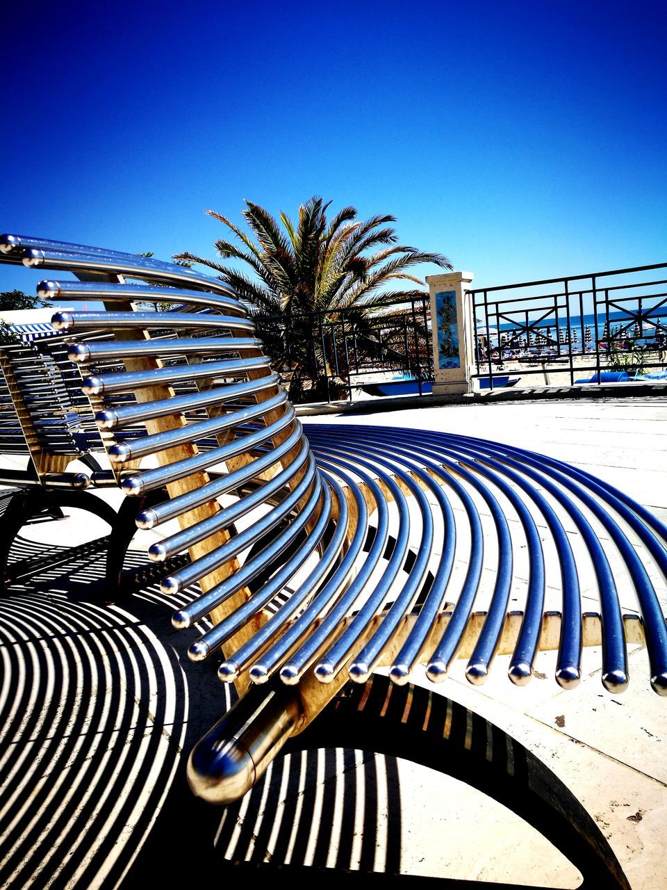 clear sky, absence, outdoors, day, no people, palm tree, tree, bicycle rack