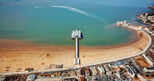 High angle view of crowd on beach