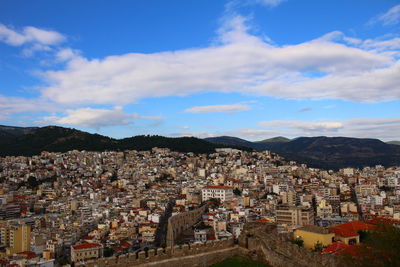 High angle shot of townscape against sky