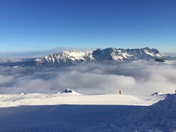 Scenic view of snowcapped mountains against sky