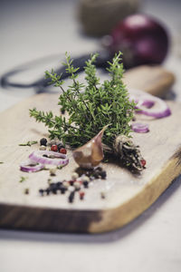 High angle view of vegetables on table