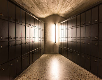 Interior of illuminated locker room