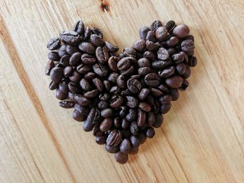 High angle view of coffee beans on table