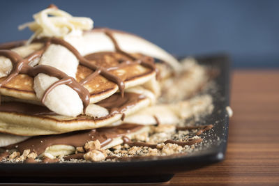 Close-up of chocolate banana pancakes