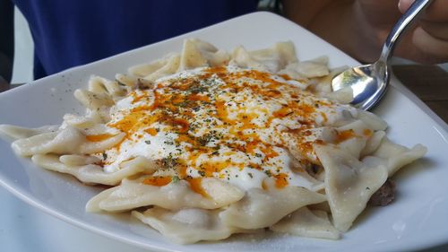 Close-up of manti pasta served in plate
