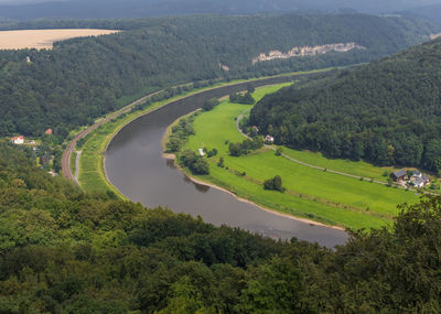 High angle view of river amidst landscape