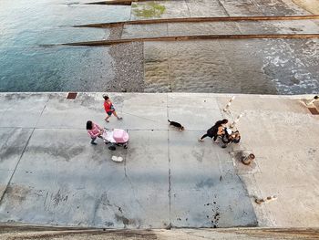 High angle view of people enjoying in water